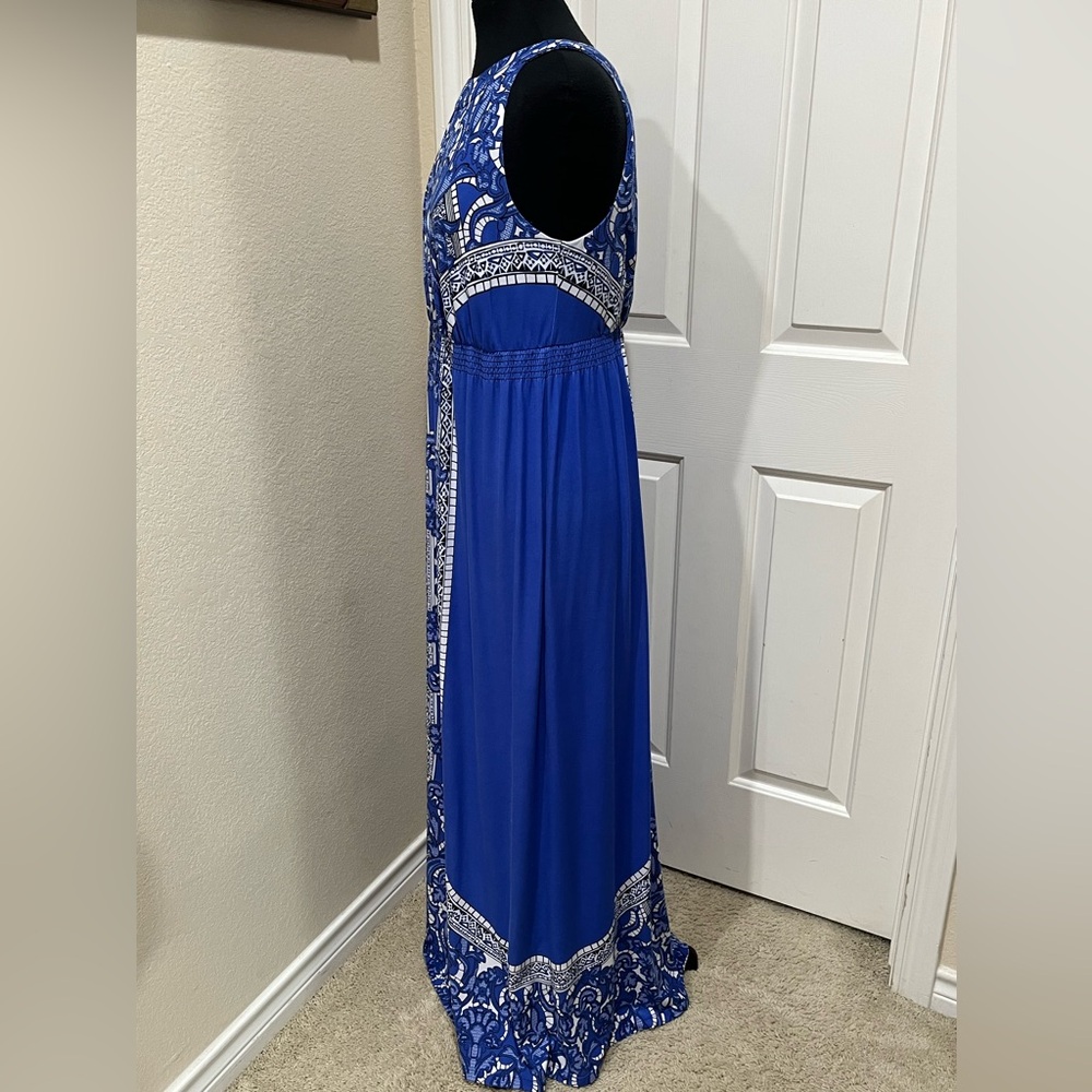 SOMA INTIMATE MAXI HALTER DRESS Blue and White ABSTRACT FLORAL PRINT SIZE L - Picture 5 of 12